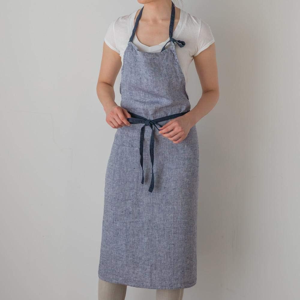 Linen full apron Manon <Fil Blue> A315 [Lino e Lina/Lino e Lina]