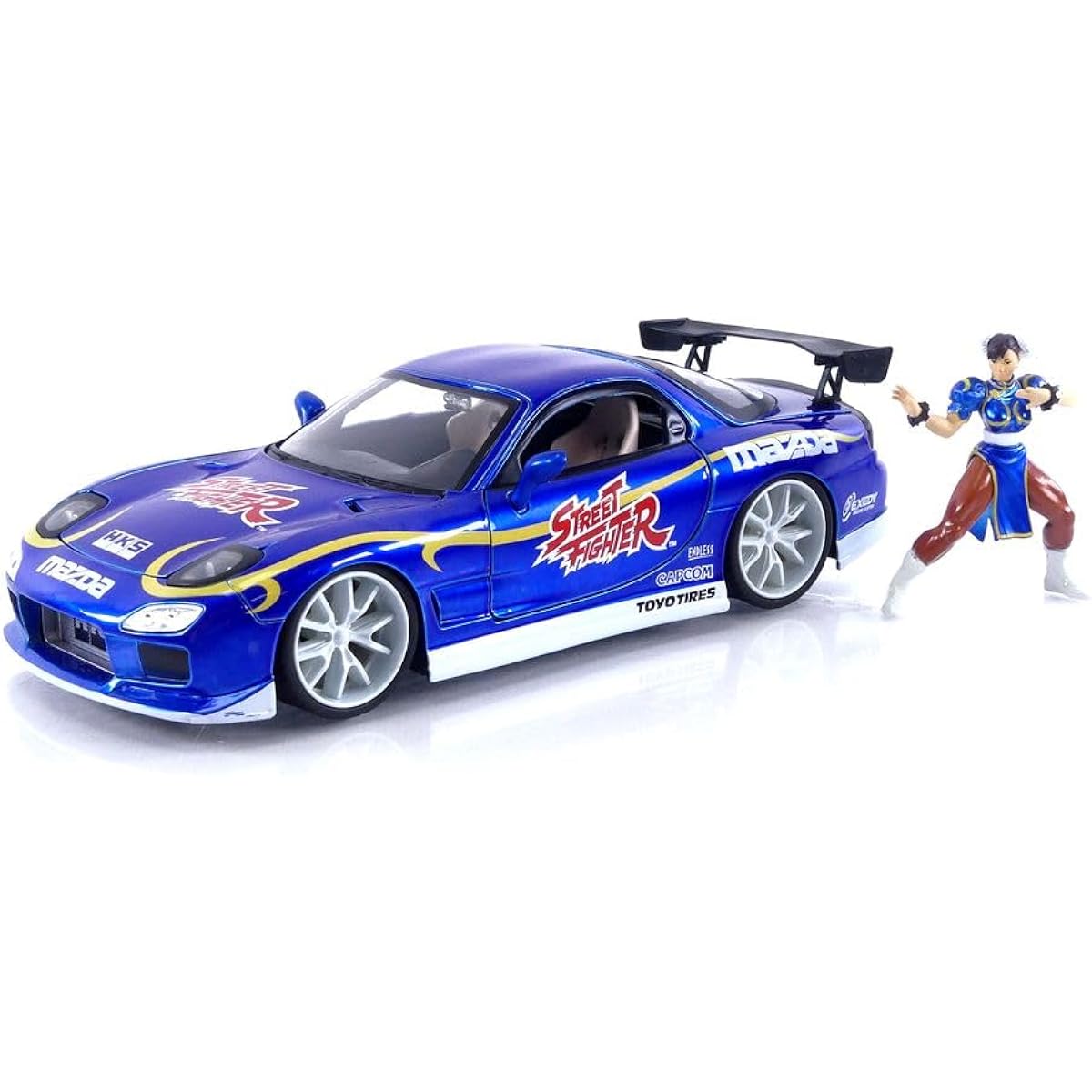 Street Fighter 1:24 1993 Mazda RX-7 Diecast Car & 2.75" Chun-Li Figure Kids and Adult Toys