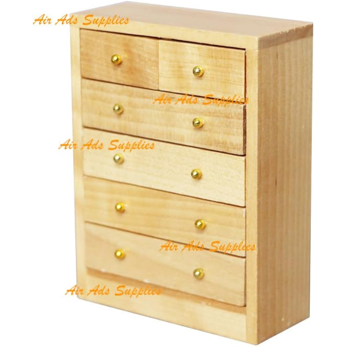 AirAds Dollhouse 1:12 Miniature Furniture 6 Drawer Chest Dresser for Bedroom Clear Paint