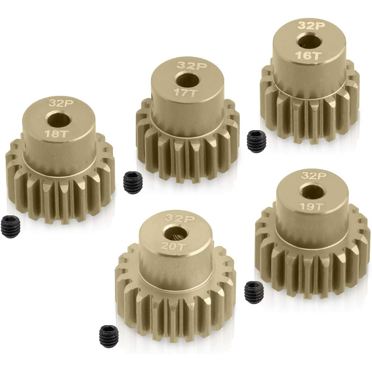 5pcs 32DP 20T 19T 18T 17T 16T RC Motor Pinion Gear with Screwdriver 3.175mm Shaft Pinion Gear RC Parts for 1/10 RC Car Brushless Brush Motor