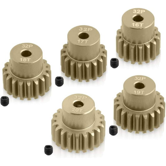 5pcs 32DP 20T 19T 18T 17T 16T RC Motor Pinion Gear with Screwdriver 3.175mm Shaft Pinion Gear RC Parts for 1/10 RC Car Brushless Brush Motor