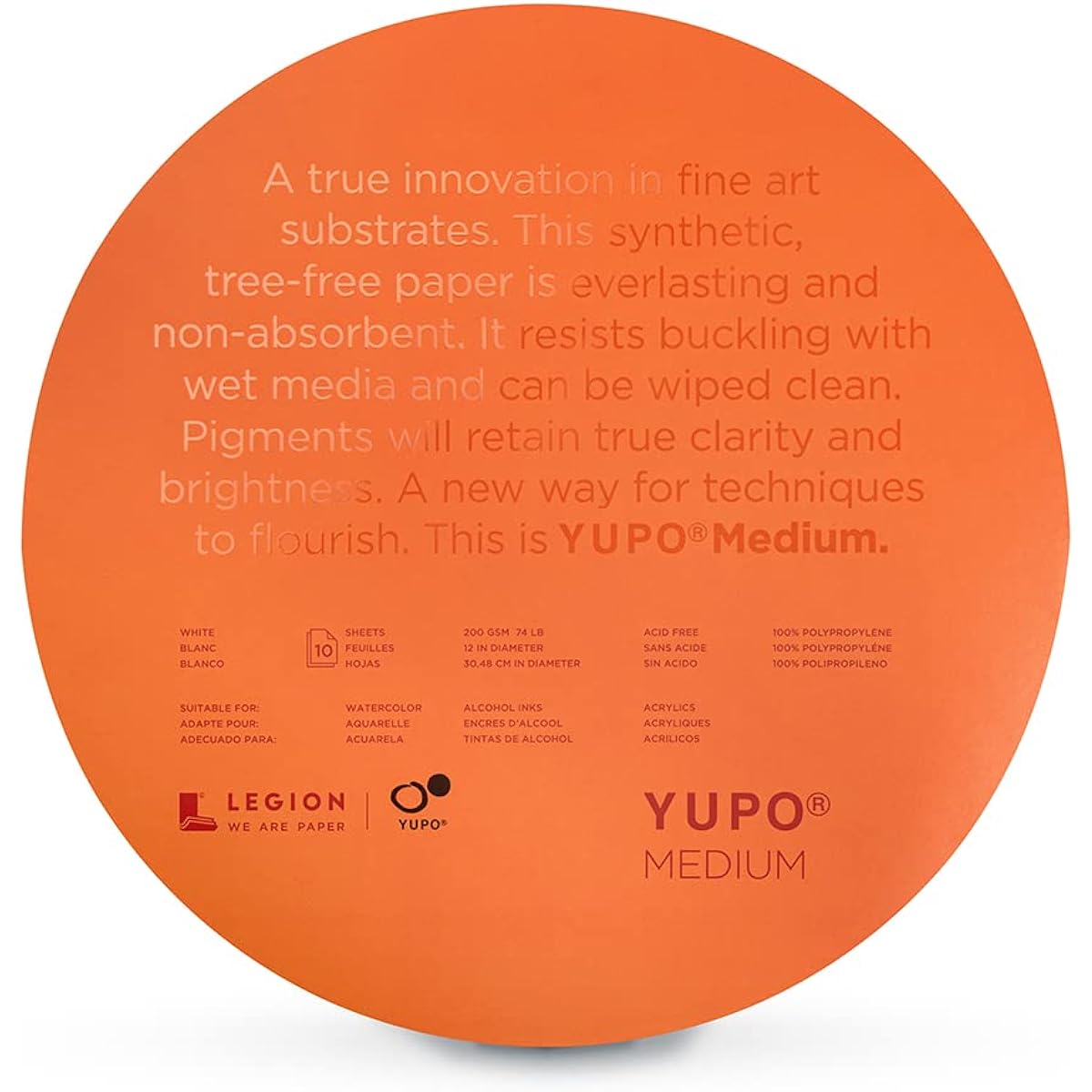 Legion Yupo Polypropylene Round Pads, Medium, 73 lbs, 12 inch, 10 pcs (L21-YUP197WH12C)