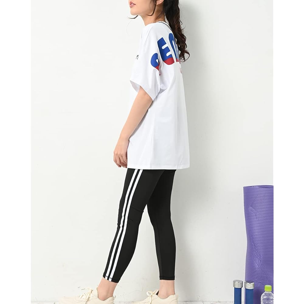 [JANJAM] Large Size Women's Top and Bottom Setup T-shirt Leggings Half Sleeve Logo Quarter Length 2 Piece Set Sportswear