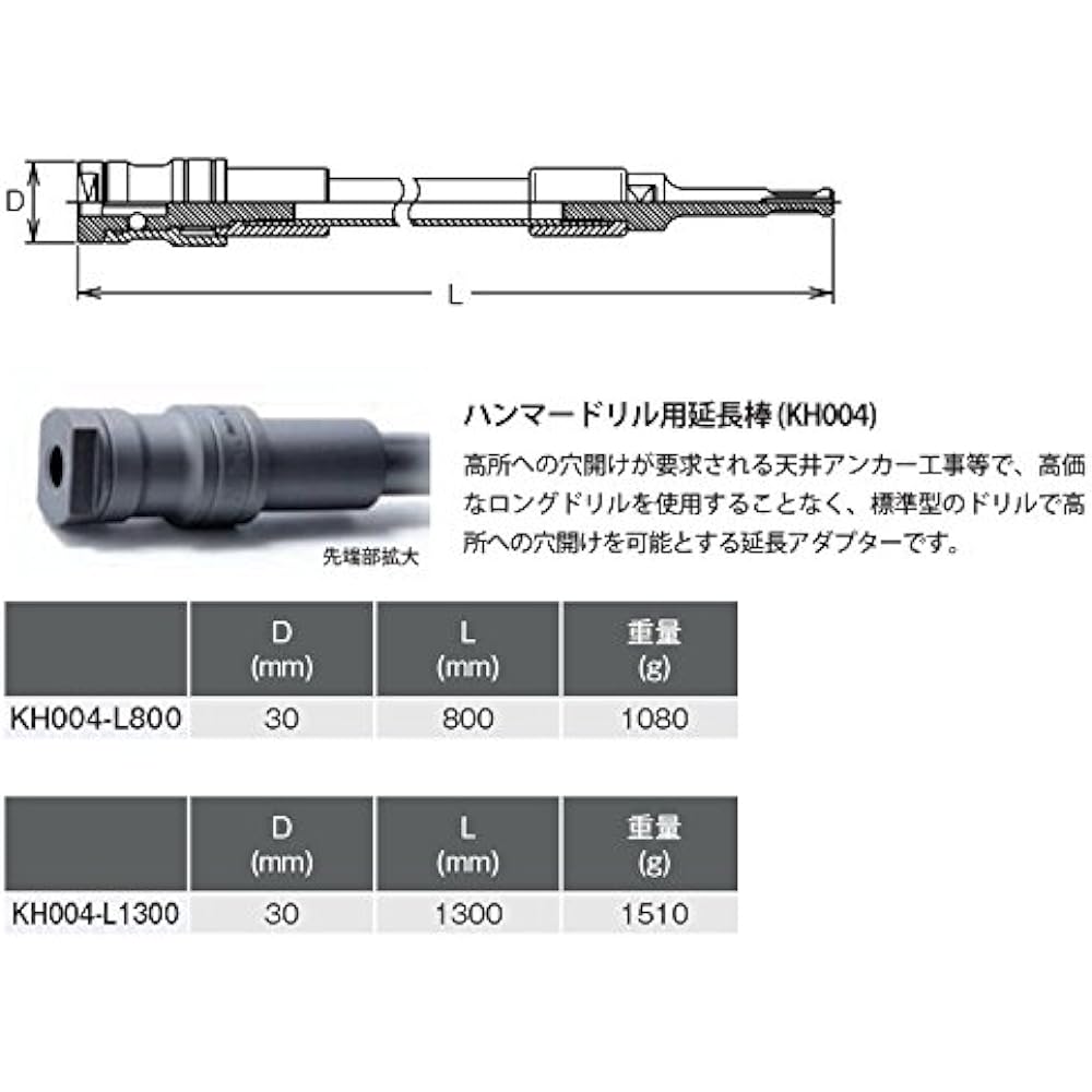 Koken Hammer Drill Extension Rod Total Length 800mm KH004-L800