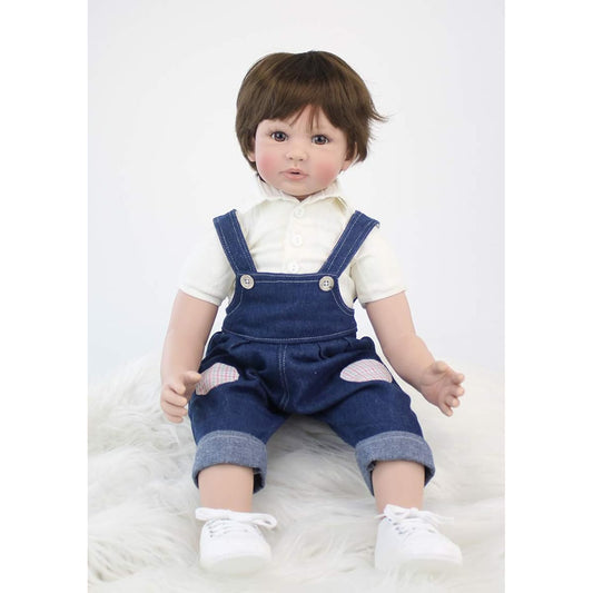 24" 60cm Reborn Toddler Doll Boy Lifelike Cloth Weighted Body Toddler Doll Lifelike Baby Alive Doll with Outfit for Kids