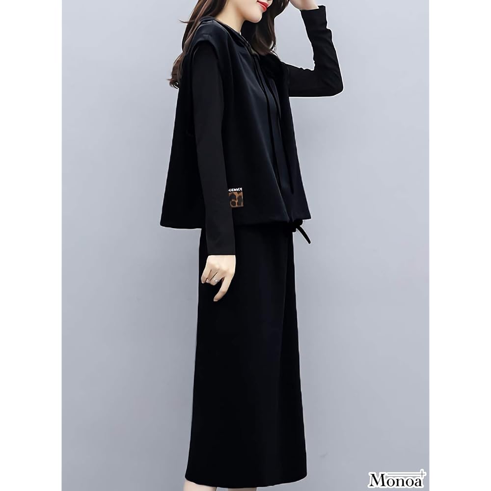 Monoa Jersey Top and Bottom Set Sleeveless Vest Parka Knee Length Skirt Setup Women's Fashion