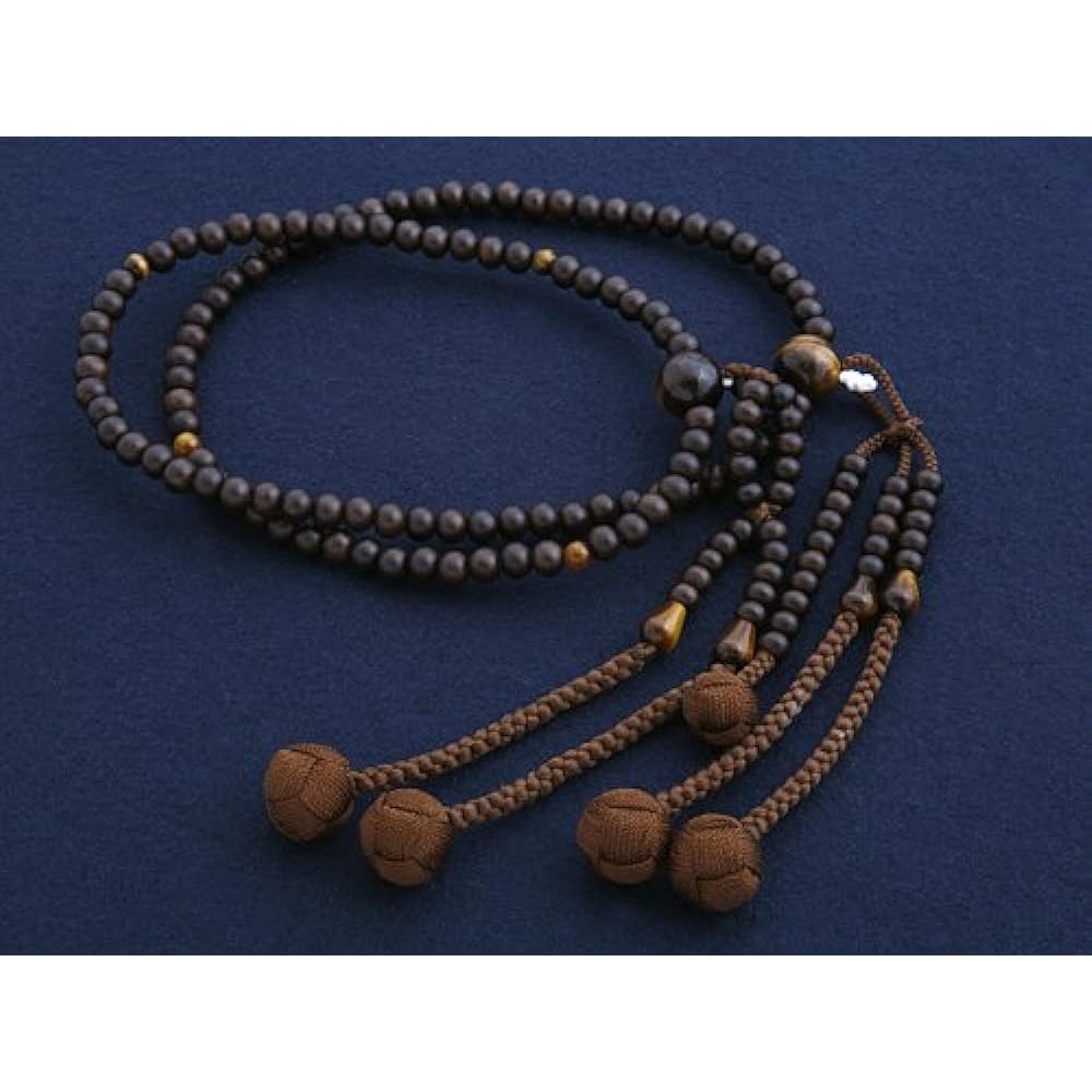 Kyoto Buddhist Altar Hayashi Prayer Beads Nichiren Buddhism Shakuni Ebony (raw sawn) with Tiger Eye Stone (for men) Formal Official [Tiger Eye] [Bead Bag Set] SM-055 Kyoto Prayer Beads