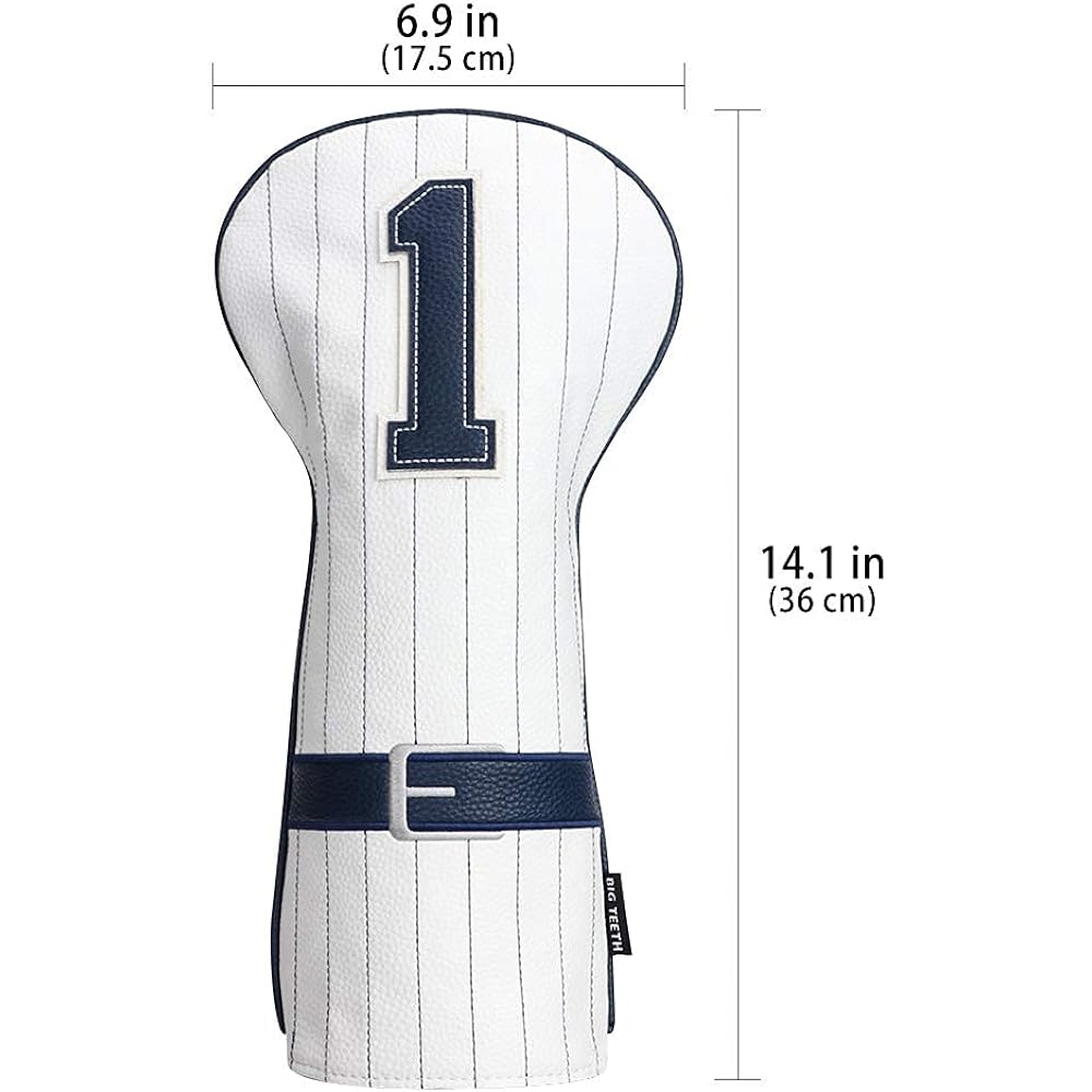 Big Teeth Golf Club Head Cover Wood Cover for Driver Fairway Wood Hybrid Set 135U with Number Tag Baseball Uniform Style Embroidery Series Synthetic Leather White Blue