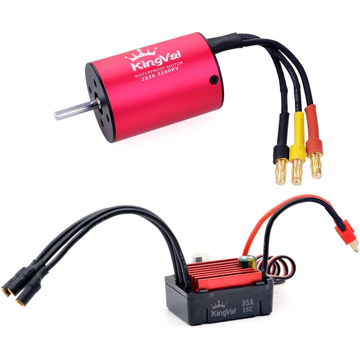 KingVal Replacement 2838 3200KV Waterproof Brushless Motor Shaft with 3.175mm 35A Brushless ESC Combo for 1/14 1/16 RC Cars