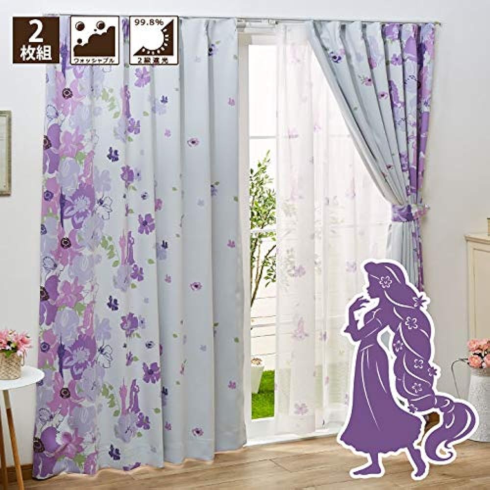 Disney Rapunzel 2nd Grade Blackout Curtains Set of 2 SB-432 Disney Princess Heat Insulation 2nd Grade Blackout Curtains Width 100 x 200cm Length