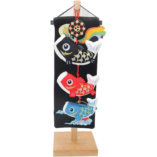 Hanging Decoration, Indoor Carp Streamer, Fluffy Carp Streamer, 40cm, Indoor Carp Decoration, Comes with Natural Wooden Stand, Compact, Mini Mini, Boy's Hanging Decoration, Crepe, Cute Hanging Decoration, Safe for Rainy Days, Indoor Decoration