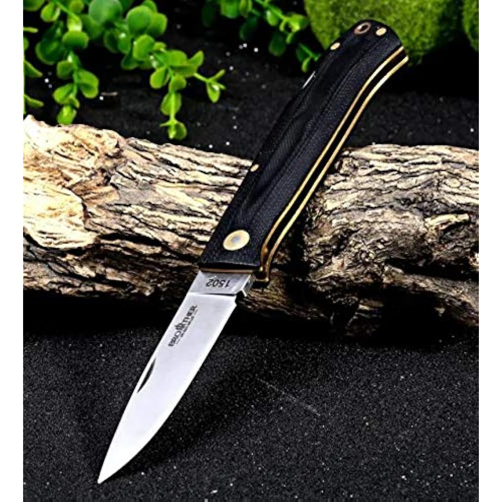 BROTHER -1502G (Gold) Knife Brother Knife Outdoor Camping Bushcraft Wild Play Climbing Home Sharp Folding Knife Outdoor Folding Knife Outdoor G10 Easy to Hold 440C Outdoor Knife