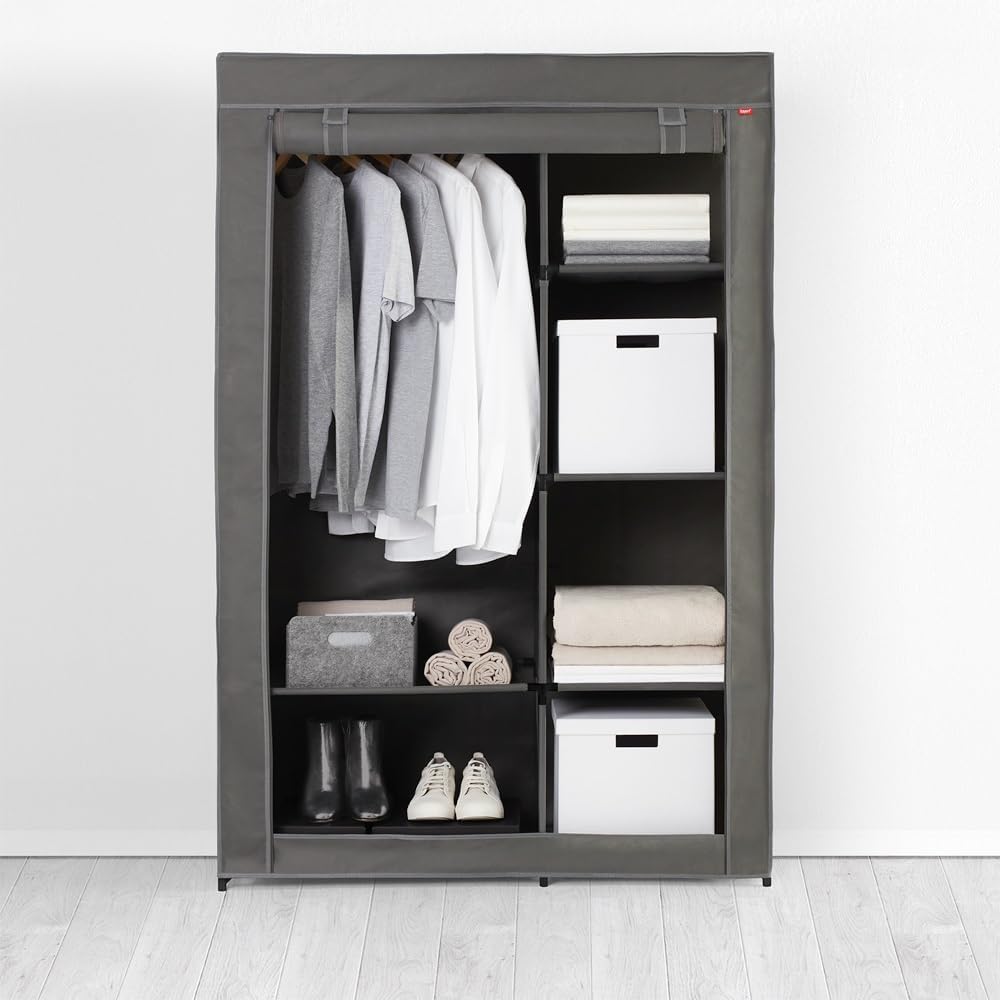 Rayen Wardrobe with Rack, No Tools Required, Easy Assembly, Cloakroom Storage Rack, Large Capacity, Gray W105 x D45 x H161cm