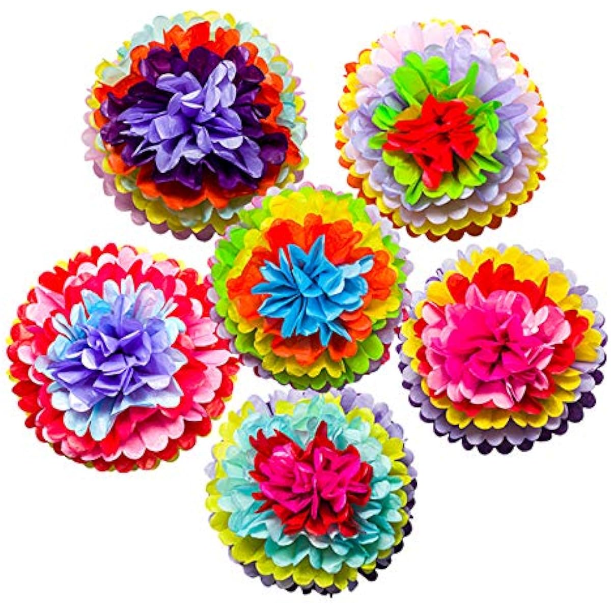 Mexican Fiesta Tissue Paper Pom Poms Flowers Rainbow Theme Party Supplies for Carnival Cinco de Mayo Wedding Birthday Decorations (6 Pieces)