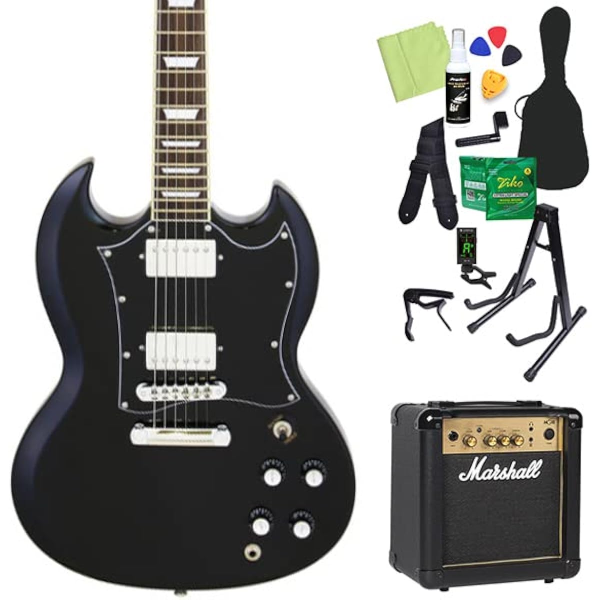 Blitz by AriaProII BSG-STD BK Electric Guitar Beginner 14-piece Set [Includes MG10] SG Type Black Blitz