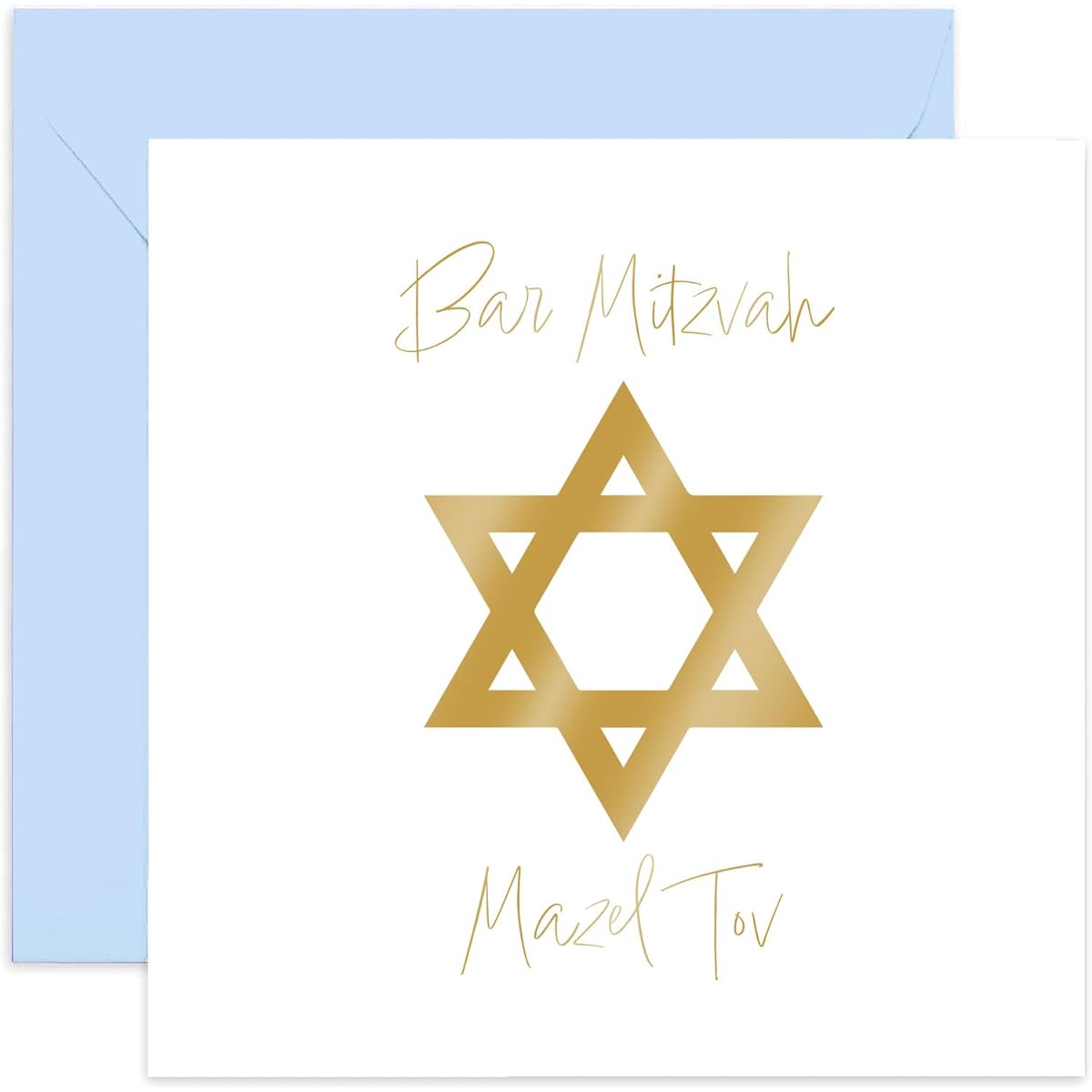 Old English Co. Special Bar Mitzvah Card for Boy - Gold Foil Star of David Design Greeting Card - Mazel Tov Good Luck Celebration Gift for Boy | Blank Inside with Envelope