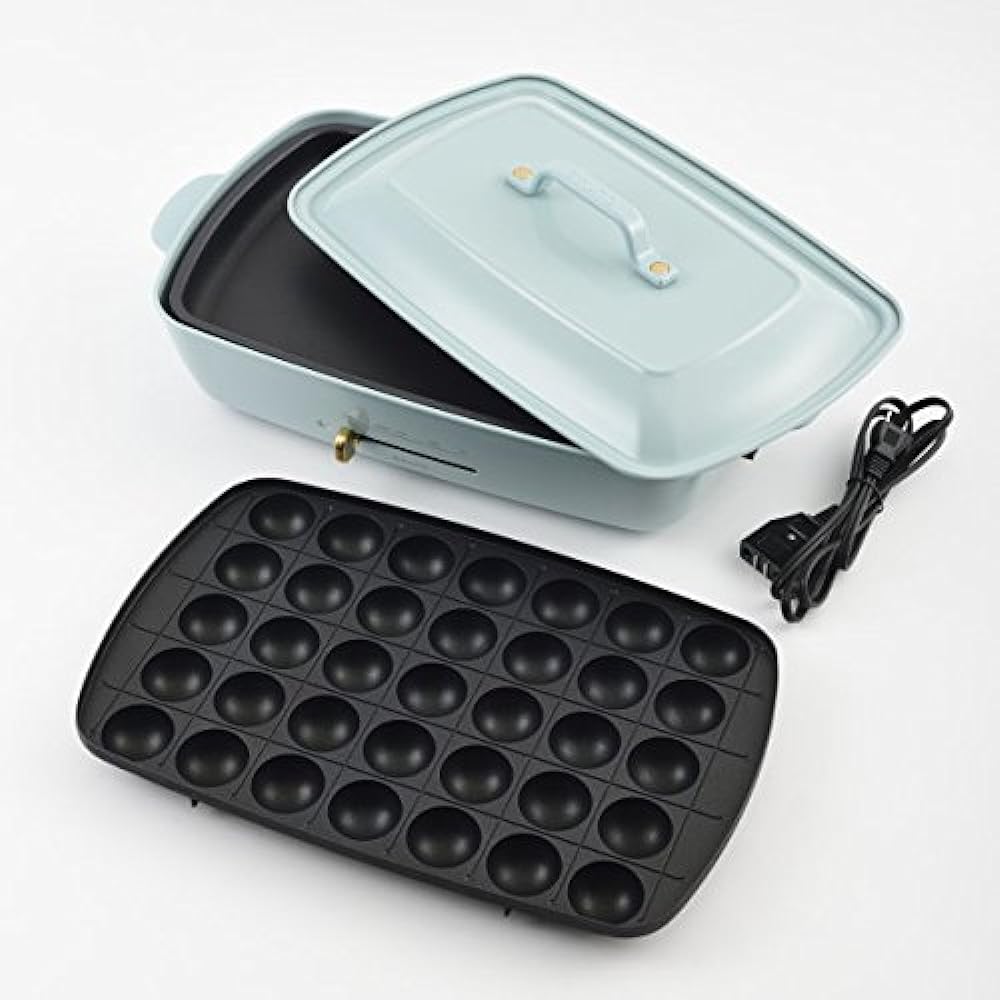 BRUNO Bruno Hot Plate Grande Size Body Includes 3 types of plates (Takoyaki flat surface Ceramic coated partition pot) Blue Gray Stylish Cute This one unit Lid Comes with a lid Temperature control Easy to wash For 4 or 5 people Large Large size Multiple