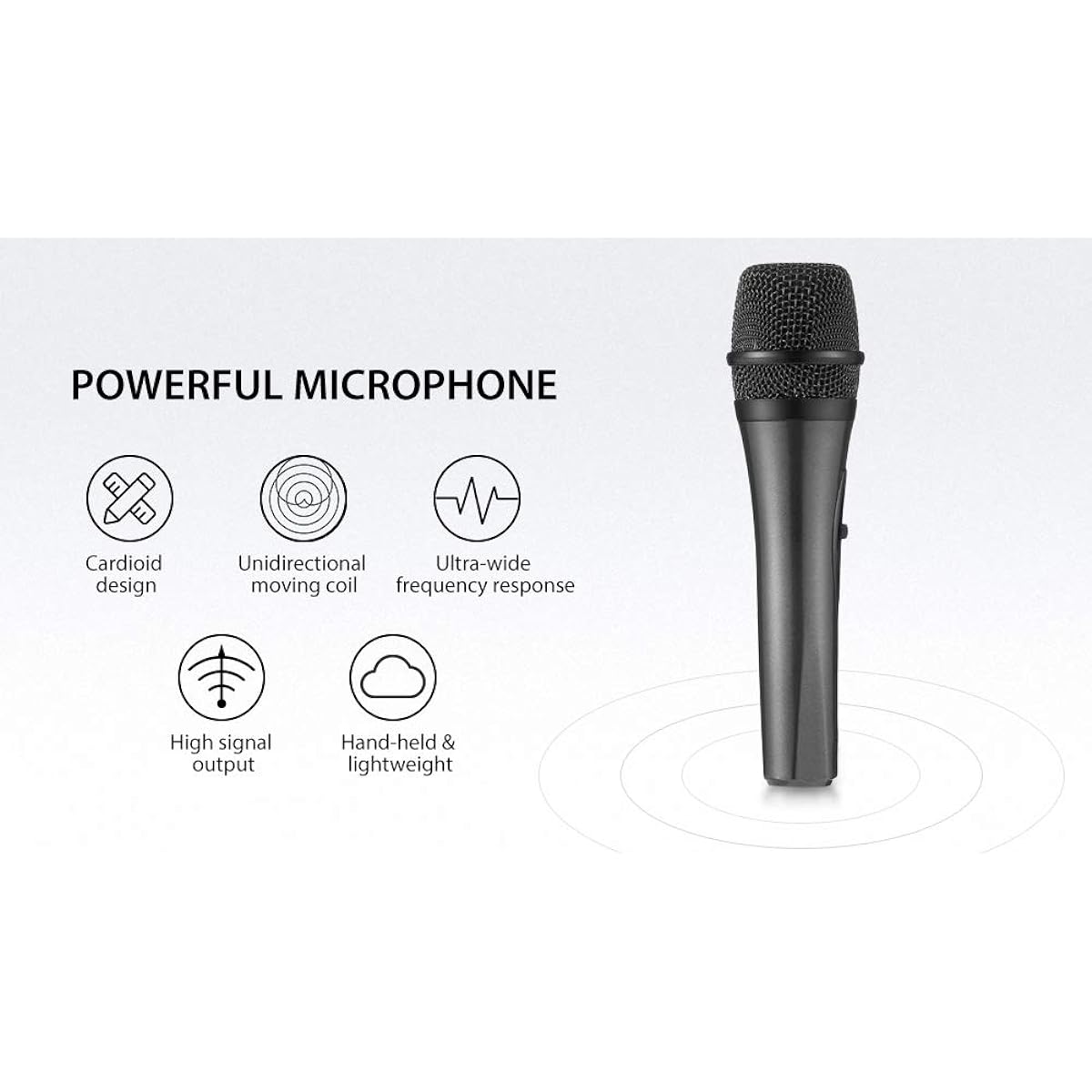 Karaoke Singing Microphone Machine, Premium Metal Dynamic Vocal Mic for Speakers, Wired Handheld Mic with On/Off Switch, 10ft Detachable Cable, Black