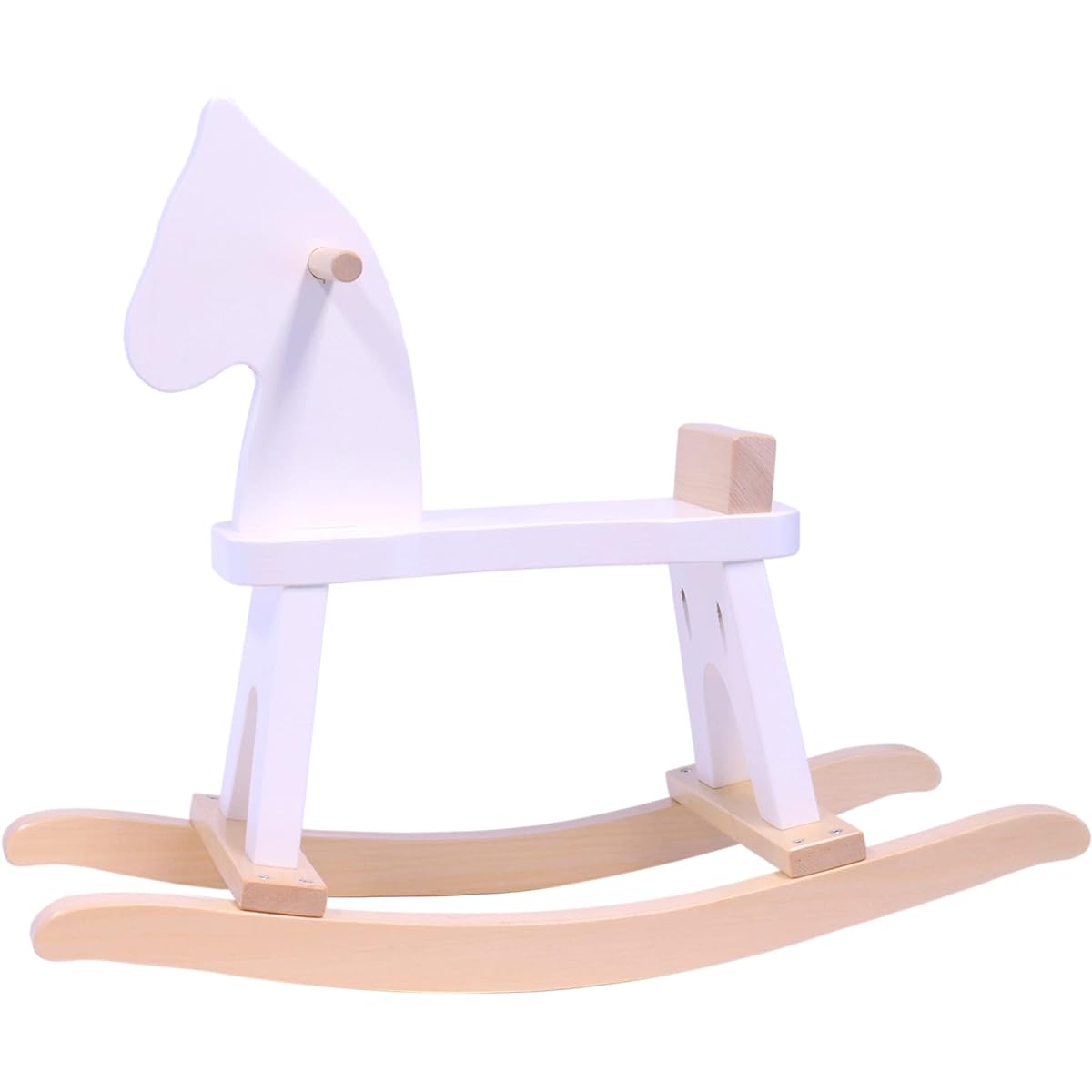 AmishToyBox.com Wooden Rocking Horse Toddler Ride On Toy (White and Natural)