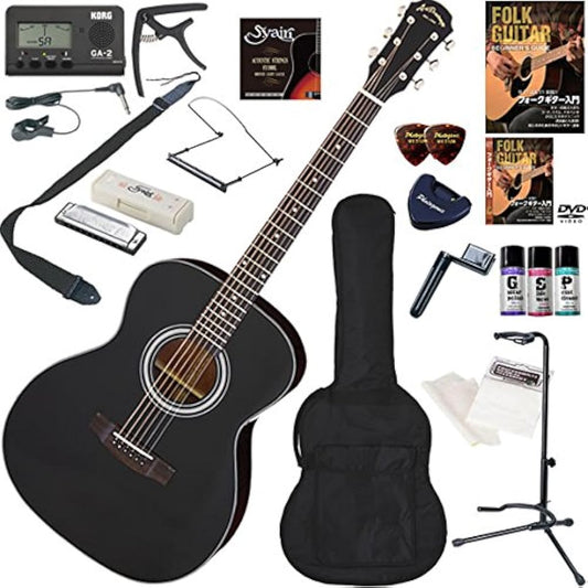 ARIA Acoustic Guitar Beginner's Set, the ultimate 19-piece set including harmonica, AF-201/BK (Black)