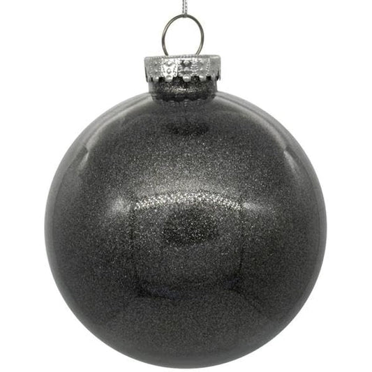 Vickerman 4" Clear Ball Christmas Ornament with Pewter Glitter Decor
