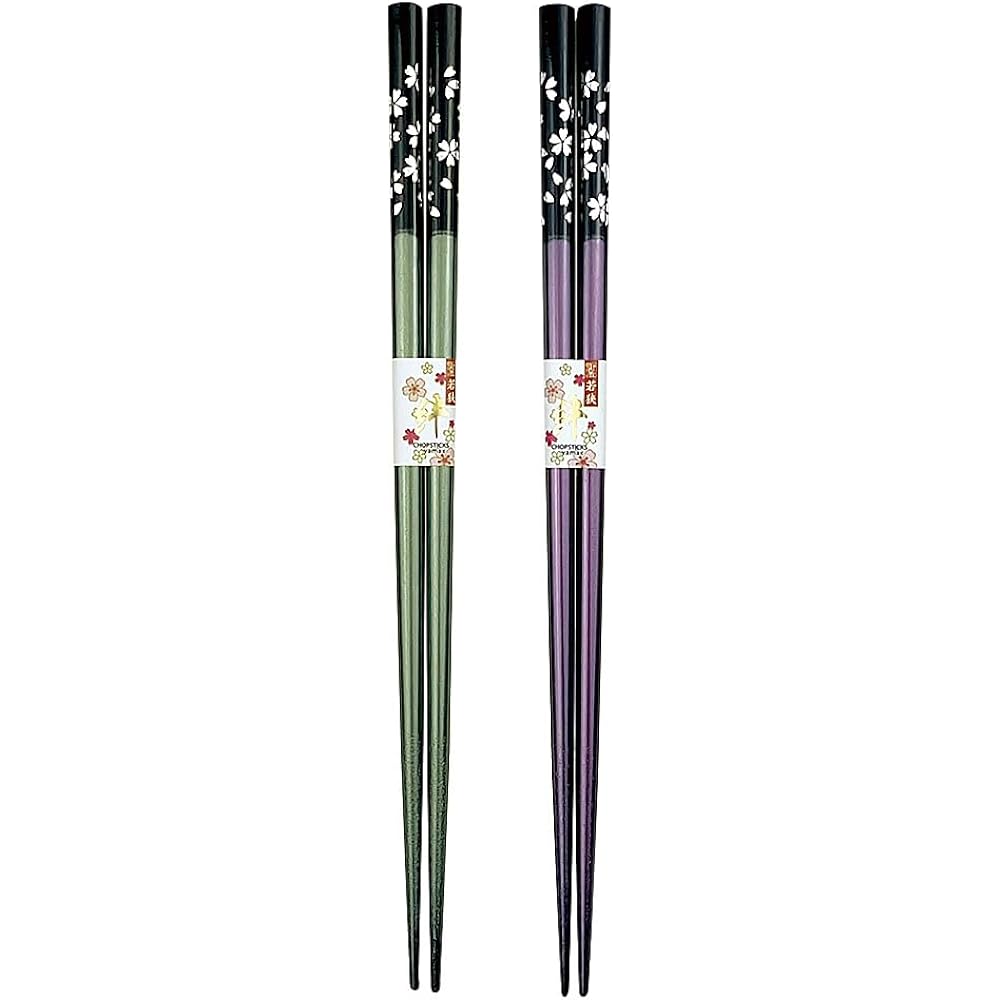 Married Couple Chopsticks Dish Washing Ginmaizakura Green Purple Unisex Size Paulownia Box and Wrapping Included Golden Wedding Anniversary Present Gift Celebration [60]