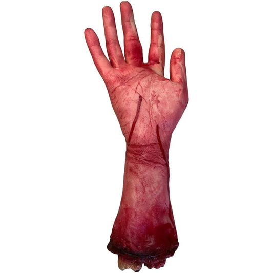 2 Pieces Severed Hand Halloween Blood Props, Scary Bloody Destruction Hand Body Parts Creepy Sliced Broken Arm Haunted House Decoration Halloween Bloody Destroyed Hand Props Severed Bloody Hand