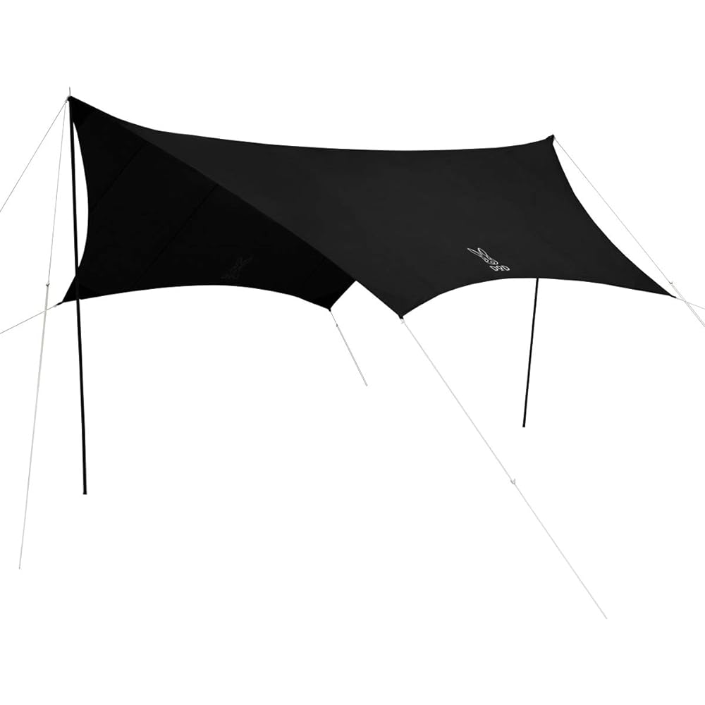DOD Someday Tarp, Basic Hexatarp, All-in-one, Extension Tape, Easy to Use Even for Beginners, Standard Included, UV Treated, TT5-631-BK & Tent Tarp Pole Set of 2, Includes Peg, Rope, and Storage Bag, Black (Approx.) Diameter 1.5 x Length Size 170cm XP-01