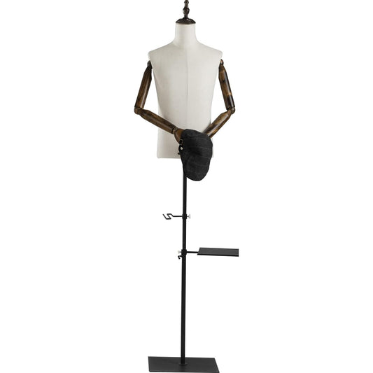 le Torso Mannequin Upper Body Dressmaking Clothing Mannequin with Detachable Pants Hanger and Shoe Holder Male Torso with Arms Adjustable Height 135CM~195CM Window Display Dress Form Display Mannequin Body Torso Stand Clothes Display (135cm~195cm, Black)