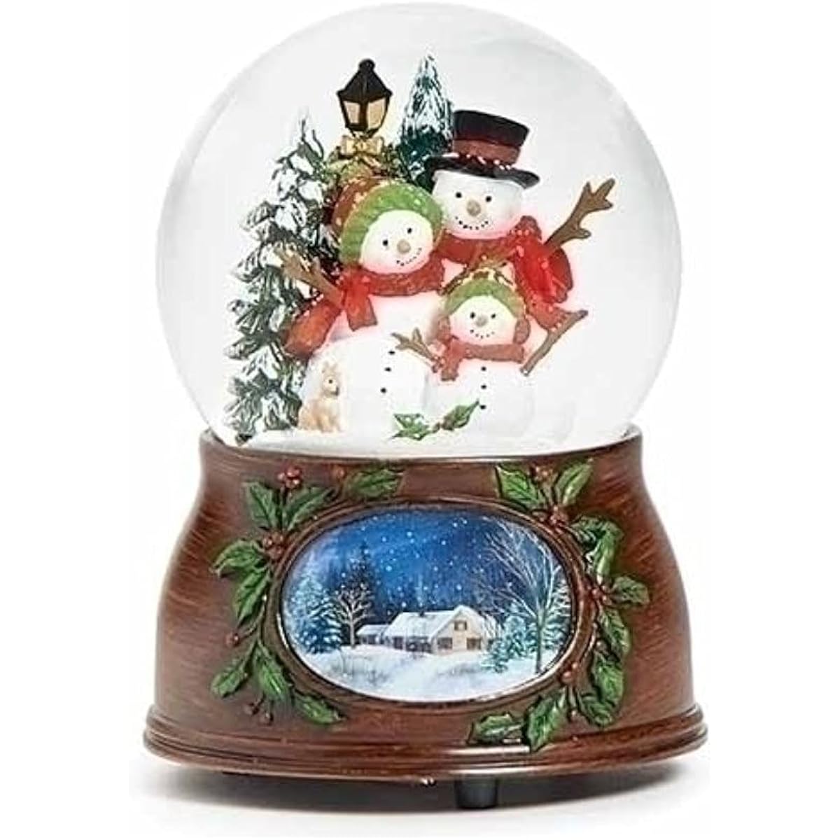 Roman 134067 Musical Snowman Family Dome on Antique Red Base 5.7" Tall