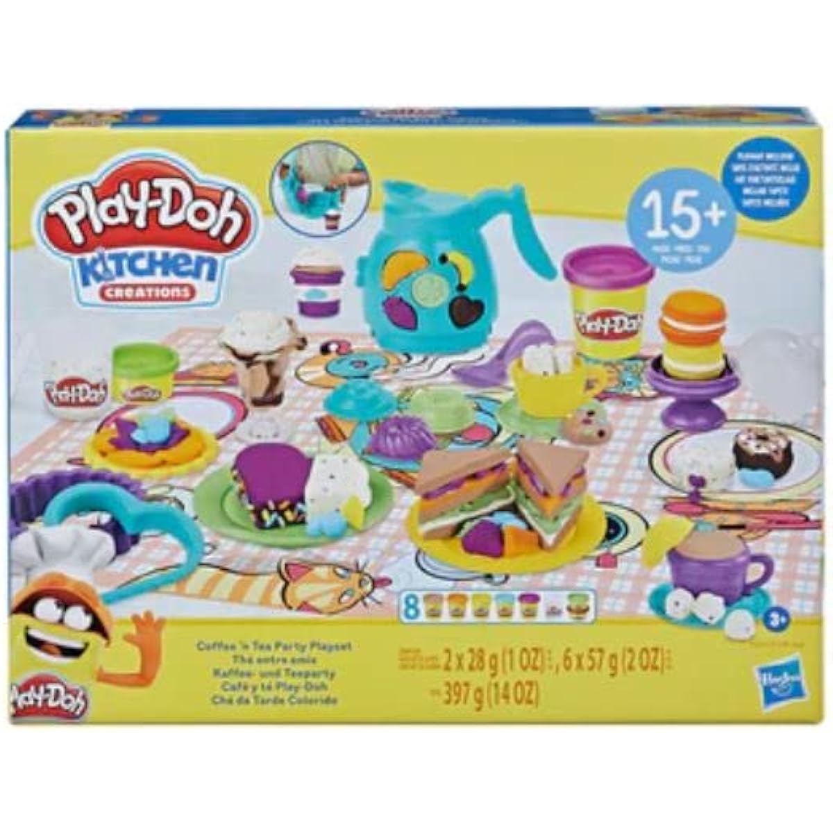 Play-Doh Kitchen Creations Coffee & Tea Party Playset, 8 Colors, Playmat, 15+ Tools