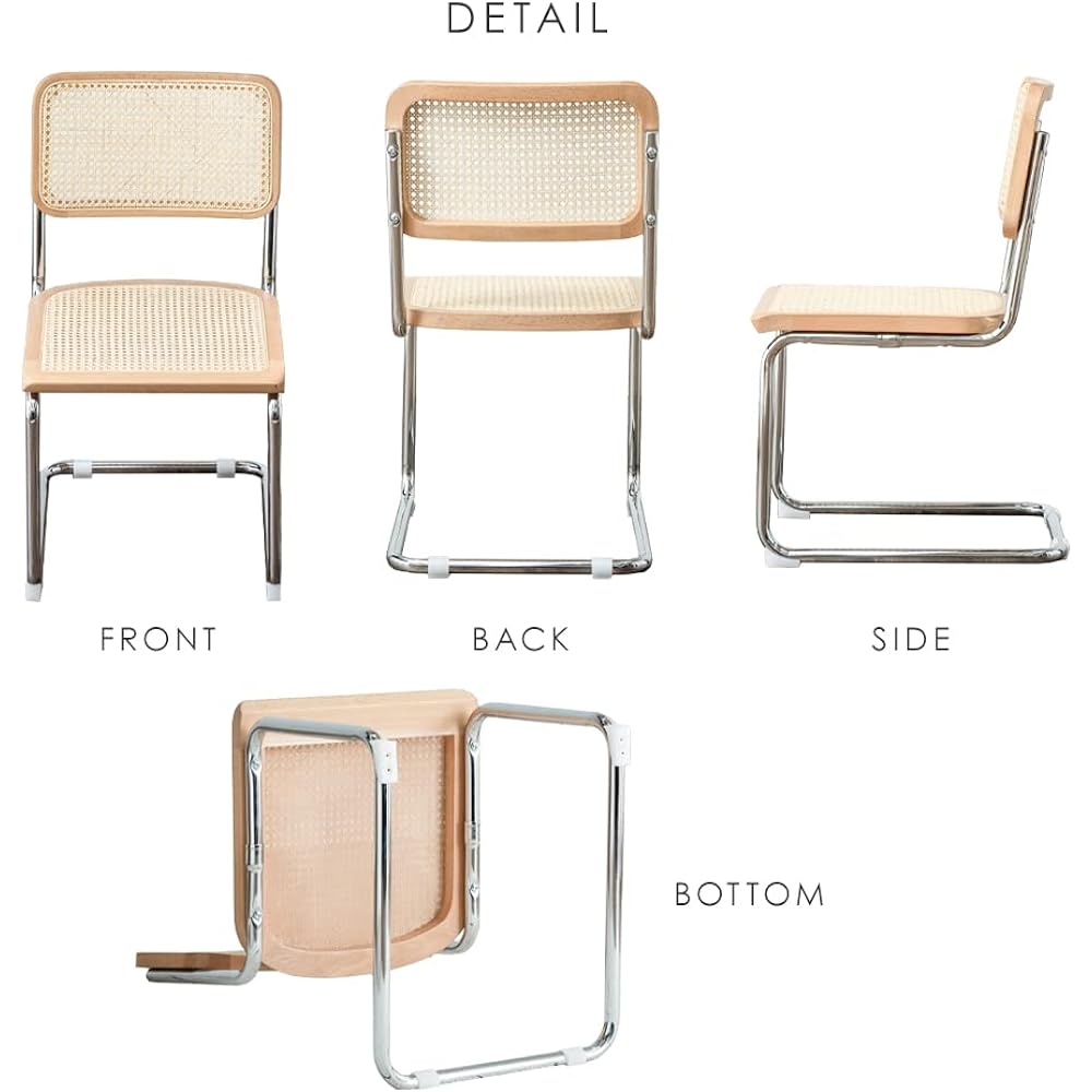 Tansu no Gen Dining Chair, Natural Rattan, Solid Wood, Heavy Duty, Steel Frame, Increased Stability & Comes with Floor Scratch Prevention Pad, Black 14810083(85618)