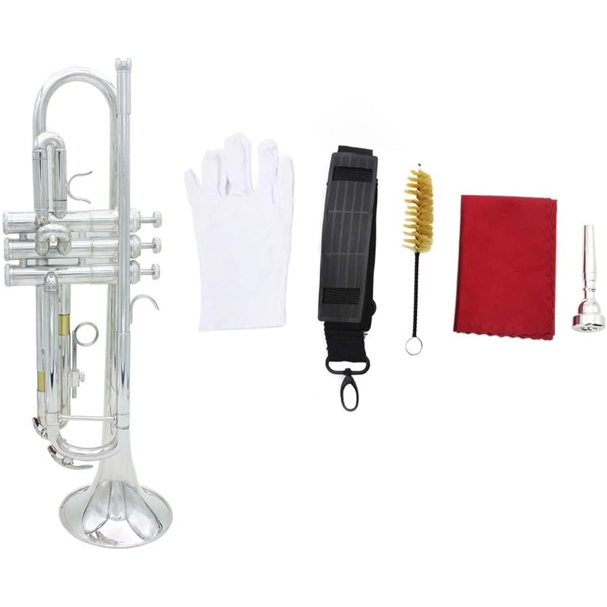 Trumpet BB B Flat Silver Plated Brass Trumpet Exquisite Exquisite Cleaning Brush Cloth Gloves Strap