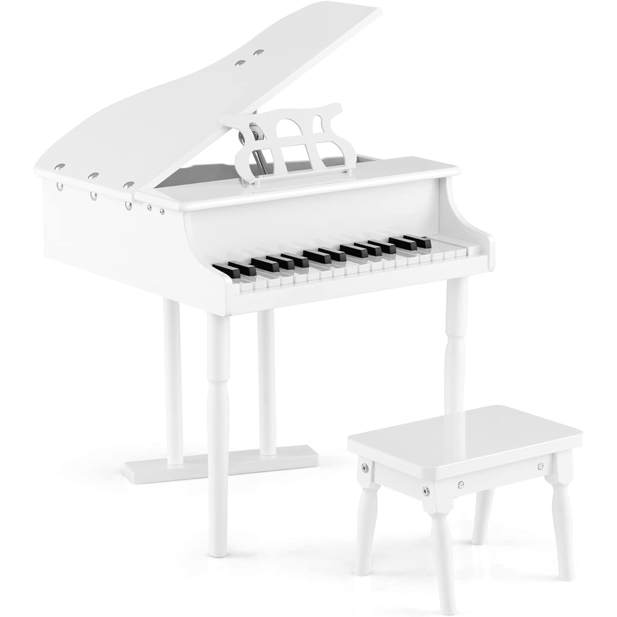 Costzon Classic Kids Piano 30 Keys Wooden Toy Grand Piano with Music Stand and Bench, Mini Musical Toy for Kids, Great for Kids Room, Great Toy Room, Best Gift (Straight Legs, White)