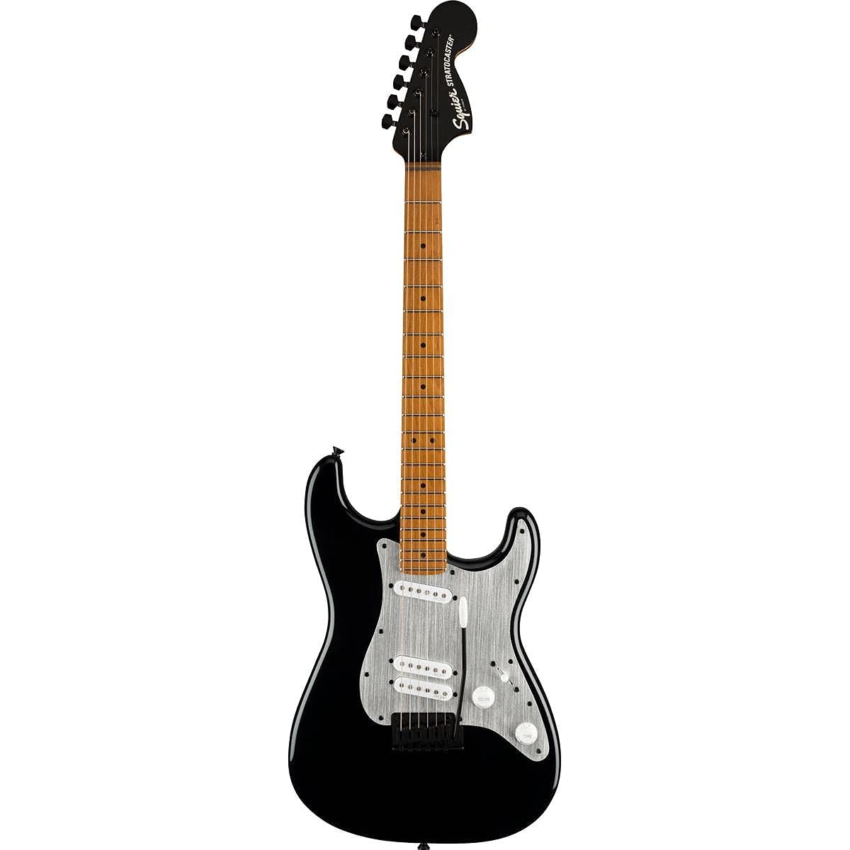 Squier by Fender Electric Guitar Contemporary Stratocaster® Special, Roasted Maple Fingerboard, Silver Anodized Pickguard, Black with Soft Case