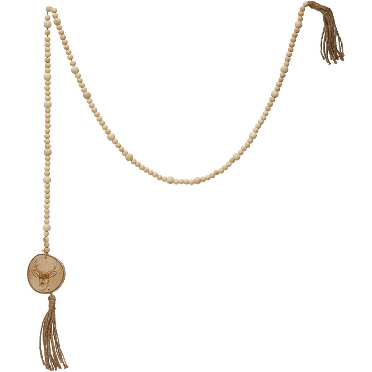 Paulownia wood beads garland deer icon tassel natural