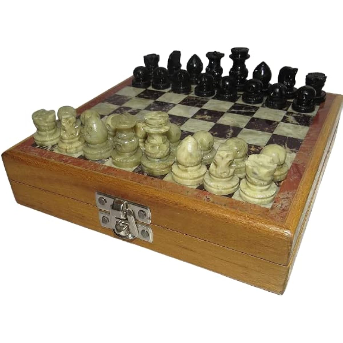 UniDeco 6" Wooden Chess Board Game | Portable Folding Mini Chess Set with Marble Weighted Pieces | Perfect Chess Set for Adults and Kids | Travel Game