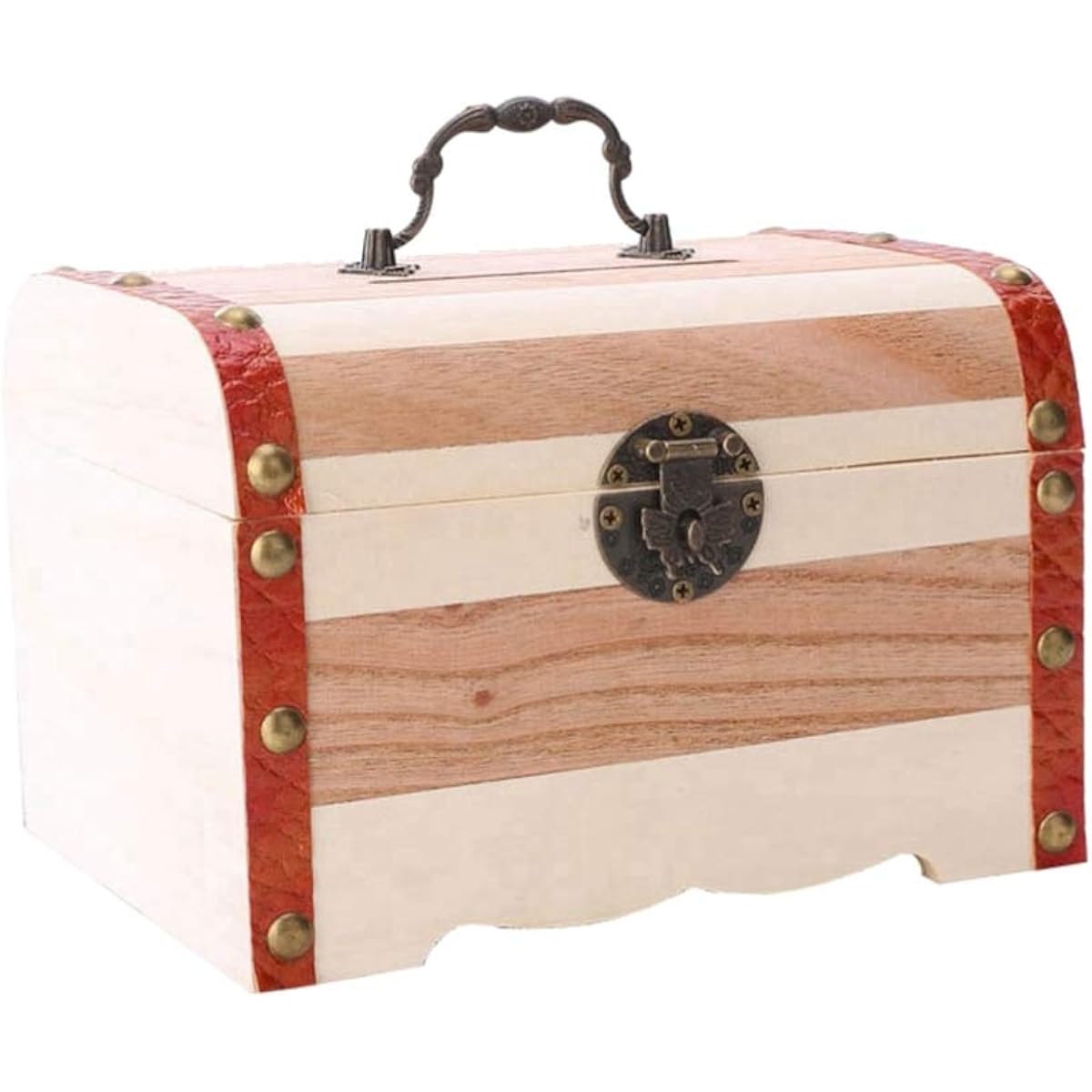 BESPORTBLE Piggy Bank Wooden Treasure Mini Box Design Children's Money Box Storage Box Exquisite Decorative Storage Box No Lock - Size M Wooden Bank No Lock