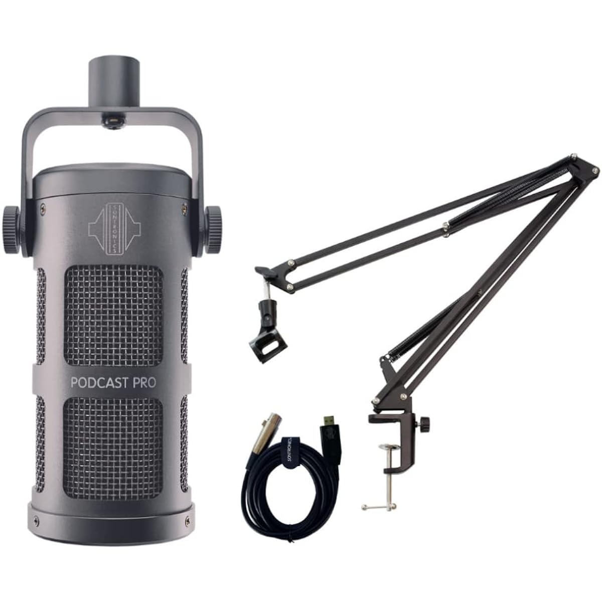 SONTRONICS Supercardioid Dynamic Microphone for Podcasts PODCAST PRO Stand Set GREY