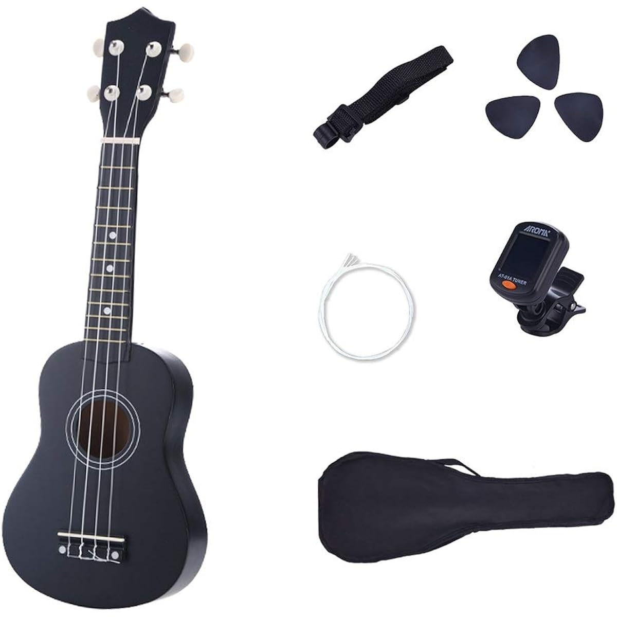 Concert Ukulele Ukulele Hawaii Guitar 21 Inch Bag Belt Includes Spare Set of Strings Ukulele for Beginners (Color: Black, Size: 21 inches)
