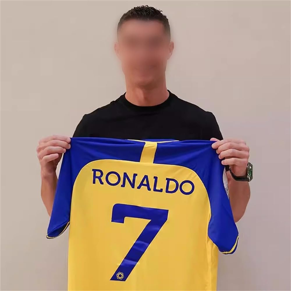 Ronald Uniform Cristiano Ronaldo Al Nasr Uniform NO.7 Football Jersey Set Soccer T-shirt Shorts Suit Summer Clothes Short Sleeve Men Student Commemorative Shirt Fan Shirt Socks Included (M)