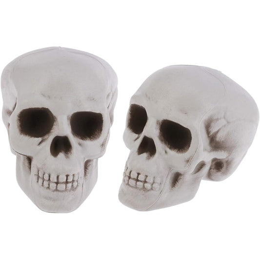 Amosfun Plastic Skull Head Skeleton Toy 2pcs Halloween Skeleton Plastic Realistic Human Skull Bone Model Haunted House Props Halloween Party Supplies Halloween Skull Decoration Skeleton