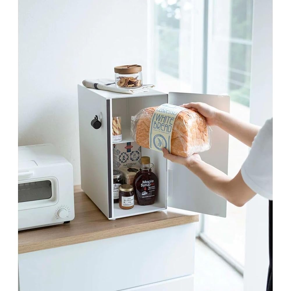 Yamazaki Jitsugyo Bread Case Slim White Approx. W22XD36XH41cm (Cushion Included) Tosca Space Saving Countertop Storage Bread Case 5682