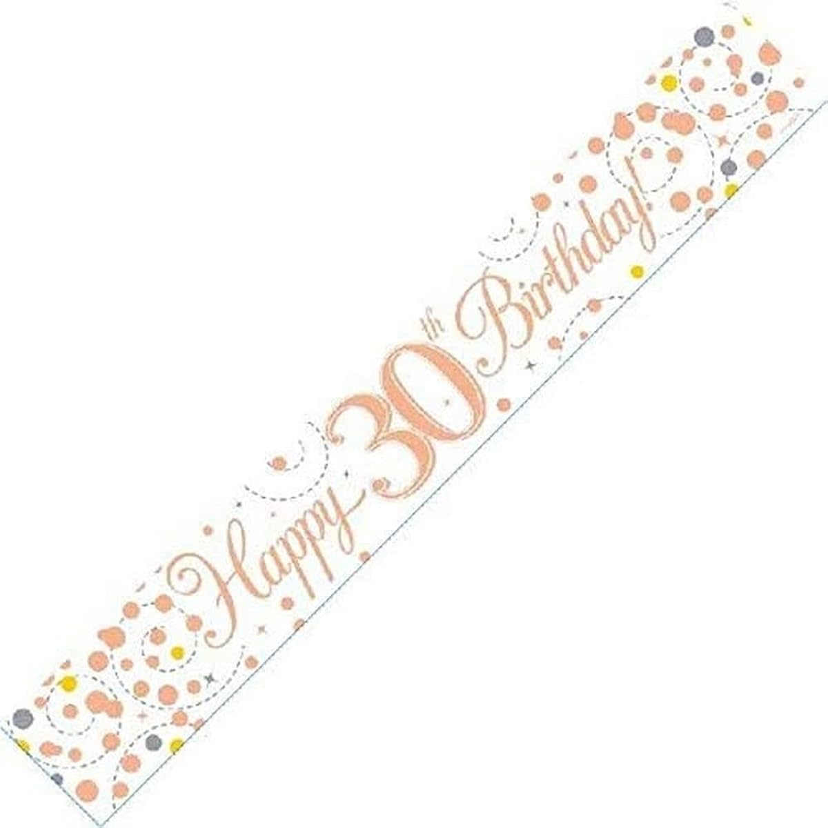 Sparkling Fizz 30th Birthday White & Rose Gold Holographic 9' Banner
