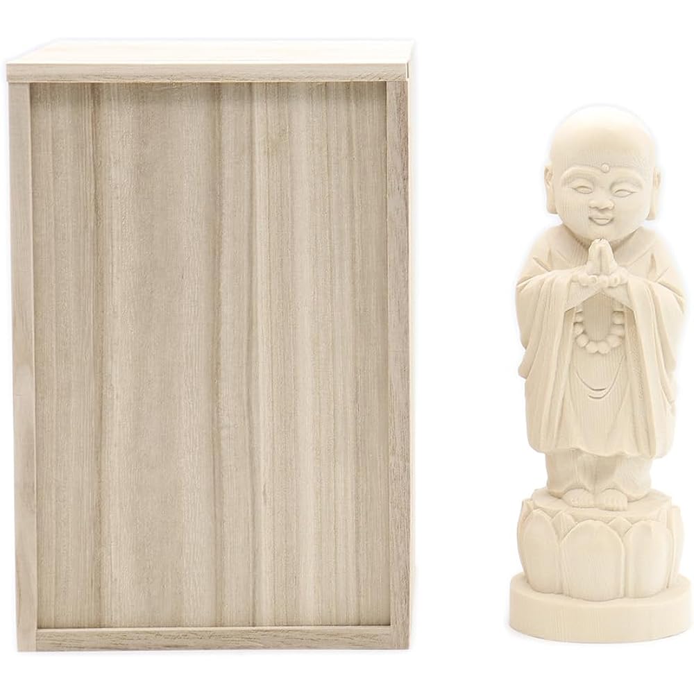 Kurita's special Buddha statue [Bodhisattva] Child-rearing Jizo (total height 16cm, width 5.5cm, depth 5.5cm) round base with domestic paulownia box (outer dimensions of paulownia box height 18cm, width 12cm, depth 11.5cm) High quality wood carving made
