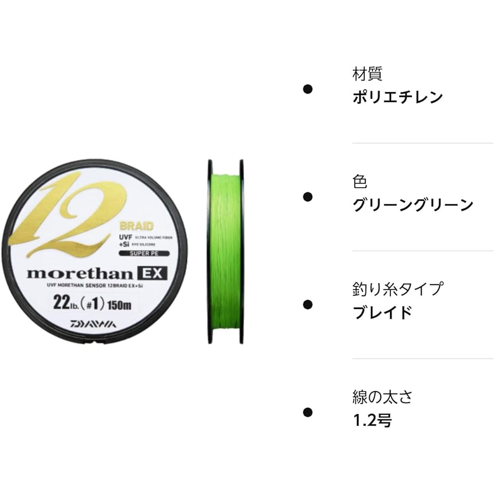 DAIWA PE Line UVF More Than Sensor 12 Blade EX+Si No. 0.6-1.5 150/200m Lime Green (with color marking)