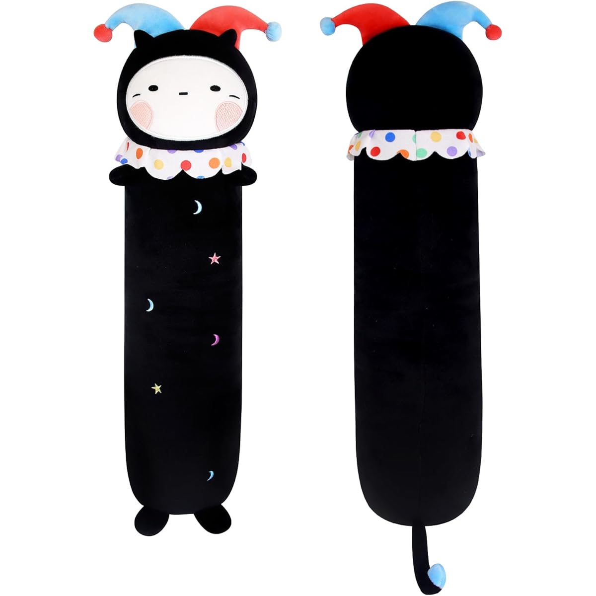 Long Cat Plush Toy Pillow Cute Halloween Clown Plush Toy Long Cat Throw Pillow Cute Stuffed Animal Clown Cat Plush Toy for Kids Boys Girls (Black 110cm/43inch)