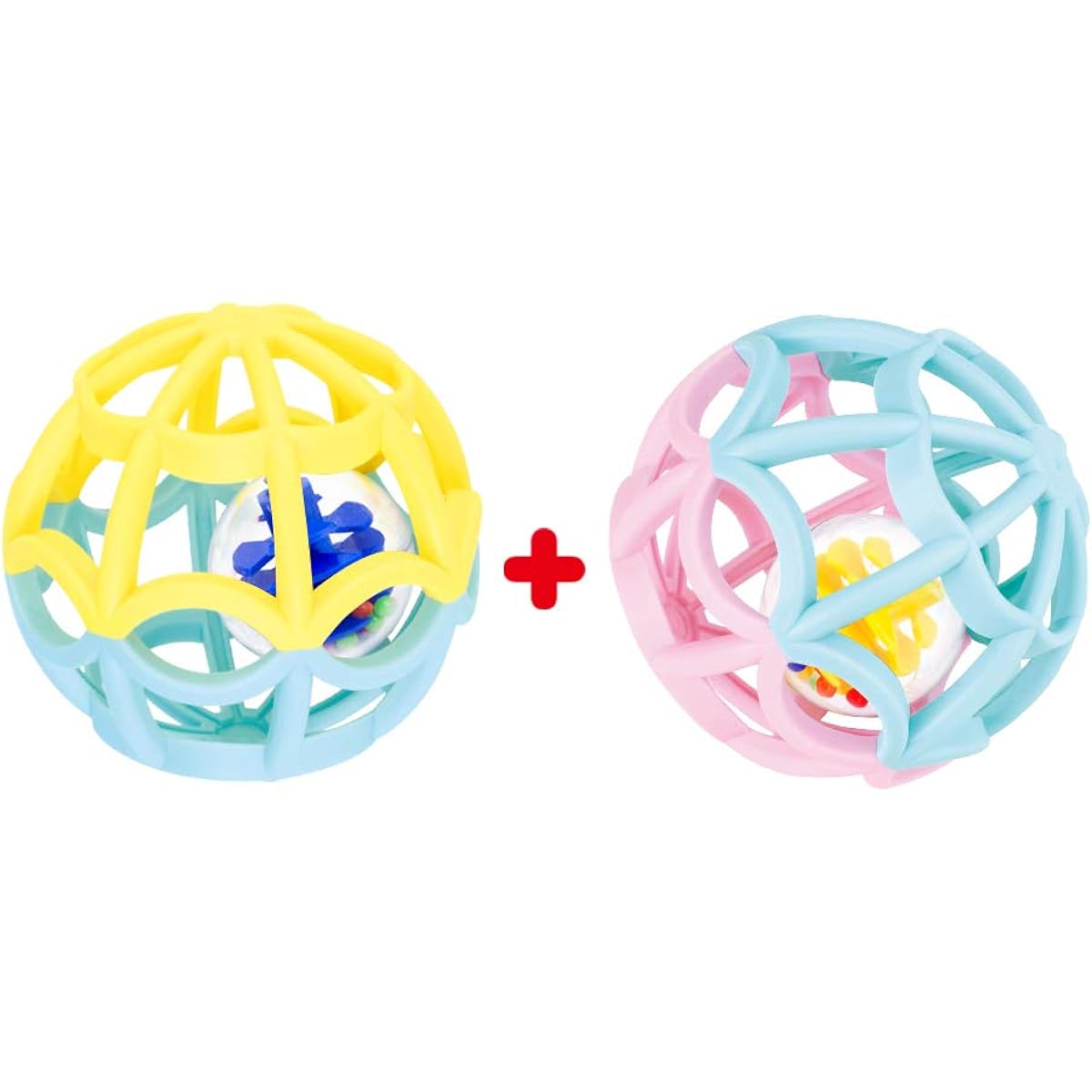 WEofferwhatYOUwant Play Ball Baby and Toddlers. 2 Outer Plus 2 Inner Balls. Rattles and Rolls for Double The Fun. Safe for Any Age.