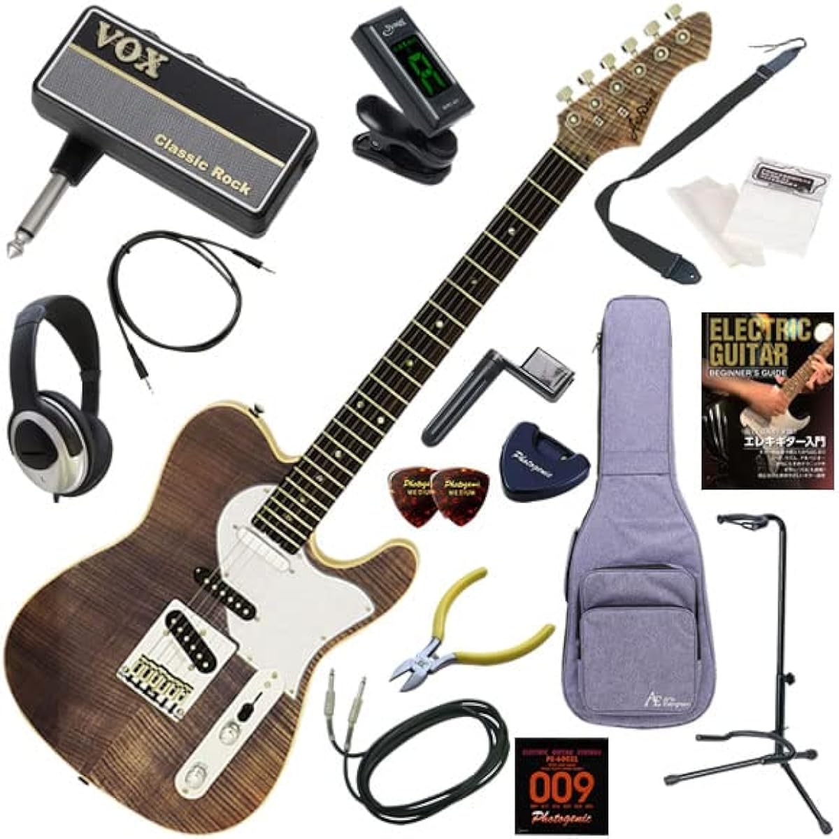 AriaPro2 Electric Guitar Beginner's 16-piece set including headphones, guitar and amPlug2 amplifier 615-AE200/LV (lavender)