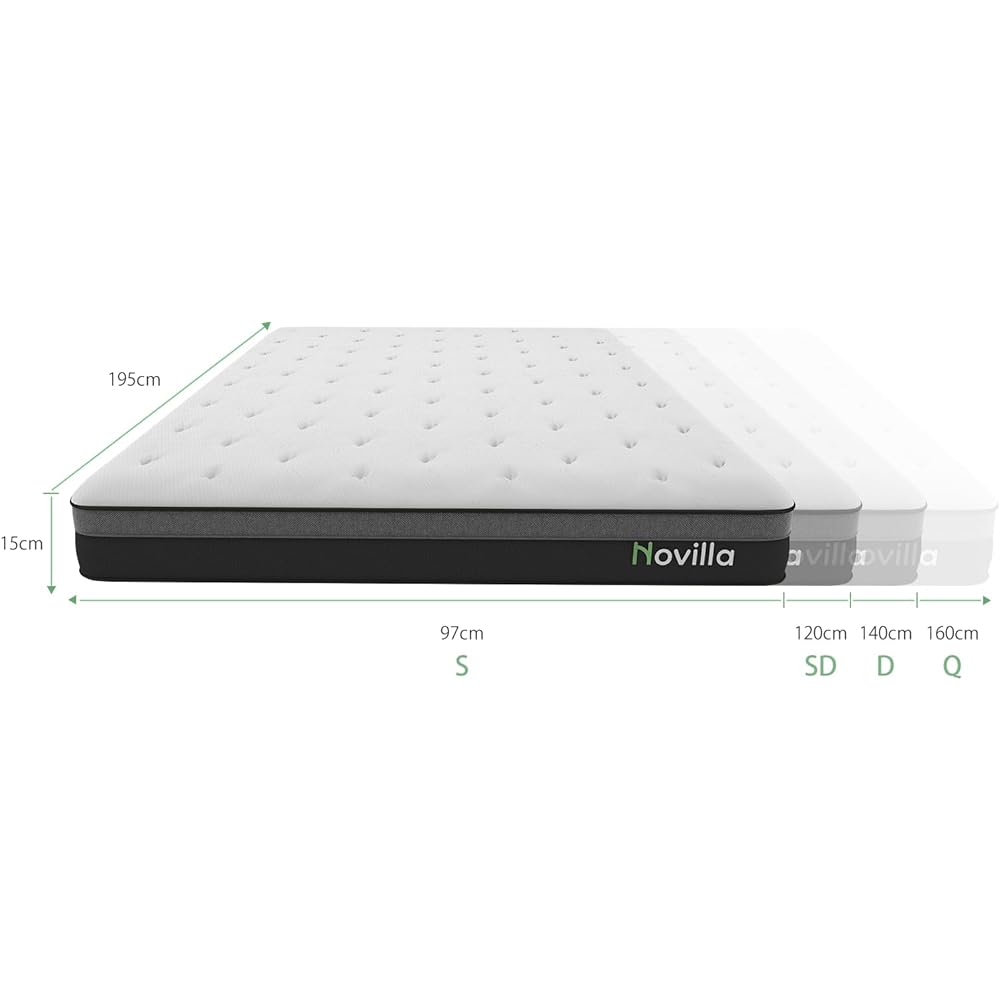 Novilla Mattress Double Pocket Coil Mattress Bed Mattress Hard High Resilience Urethane High Density Coil Luxury Spring Mattress 15cm Thick Body Pressure Dispersion Parallel Arrangement Breathable Compressed Packaging No Bottoming Feeling 10 Year Warrant